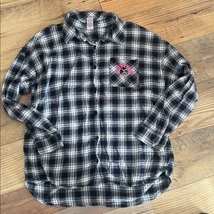Justice Black and White Plaid Button Down Shirt Junior XL 16/18